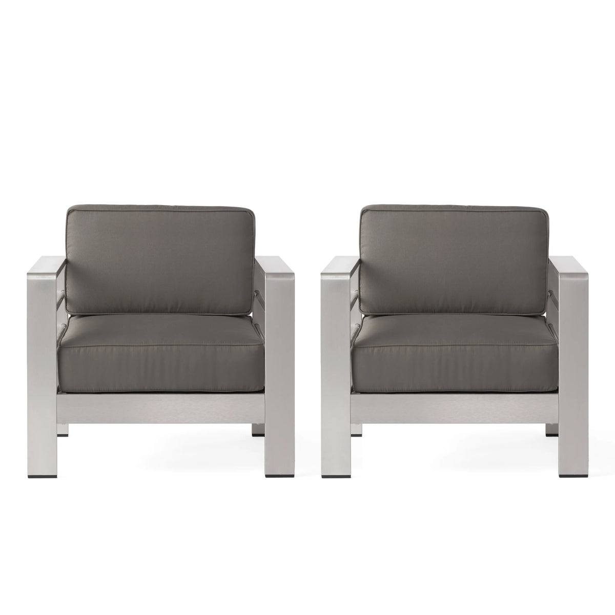 Aluminum Club Chairs with Cushions, Set of 2, Gray G6036