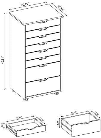 White Wash Eight Drawer Rolling File Cabinet Dresser I671