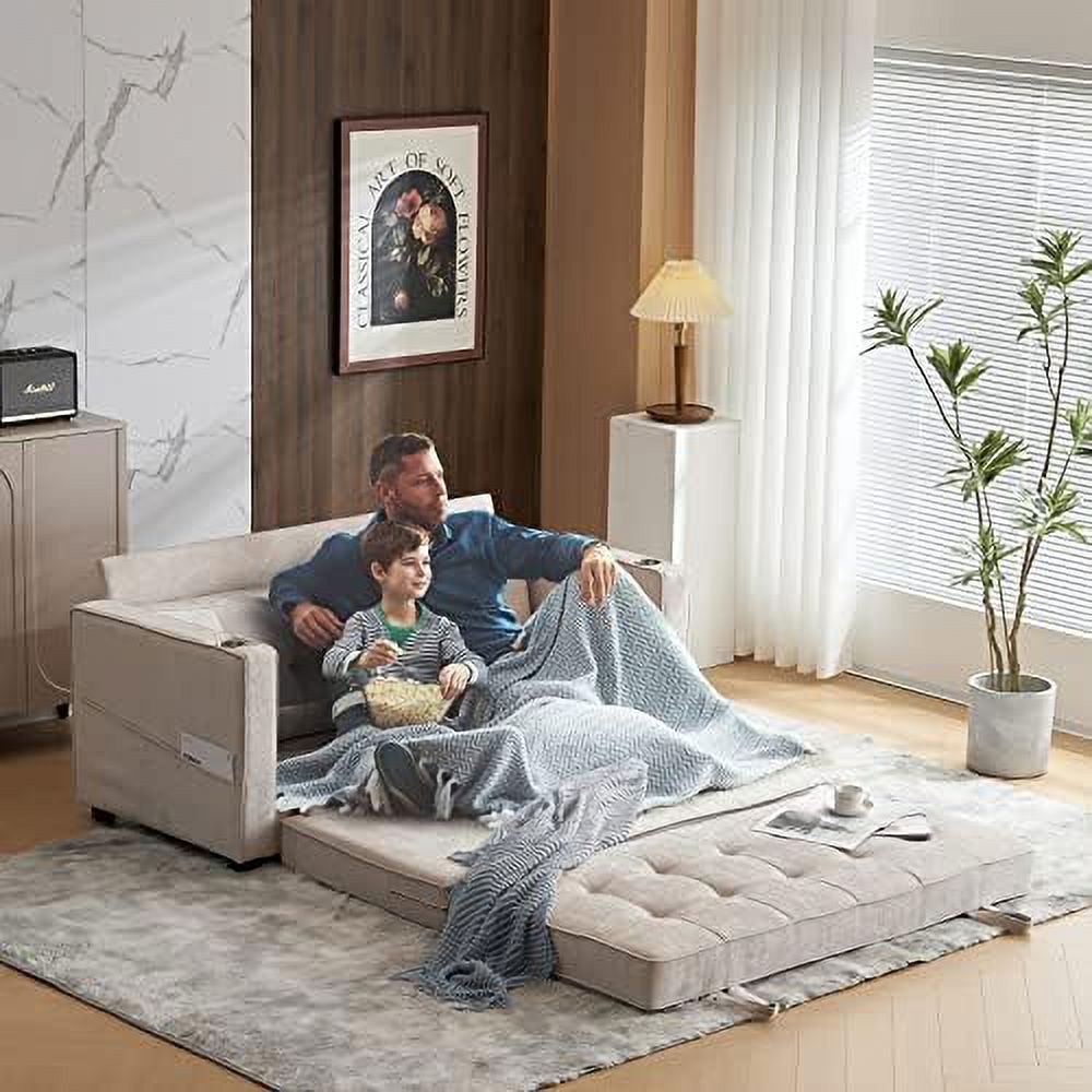 Full Size Futon Sofa Bed Chenille Loveseat Sofa Sleeper Pull Out Couch D7554