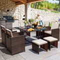 9 Pieces Outdoor Dining Set Wicker Chairs with Glass Table N44830