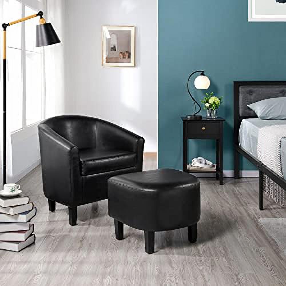 Black PU Leather Barrel Accent Chair with Ottoman Q38995