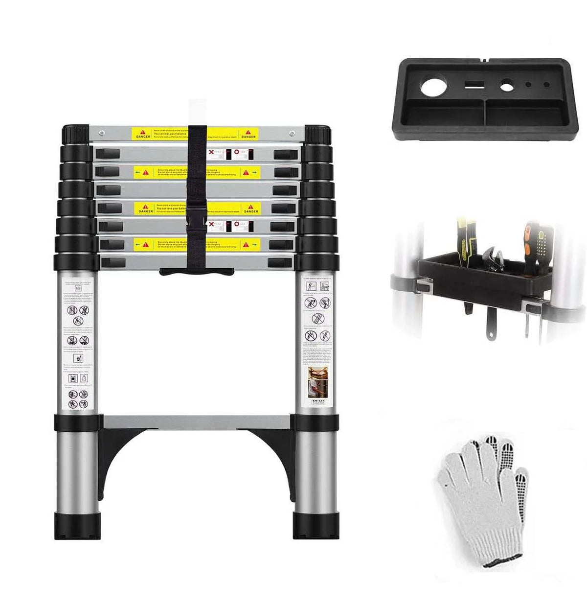 14.5 FT Aluminum Telescoping Extension Ladder 330lbs E771322