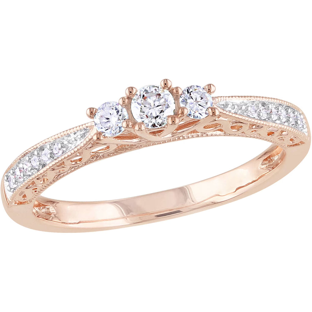 1/4 Carat T.W. Diamond 10kt Rose Gold Three Stone Engagement Ring P2954