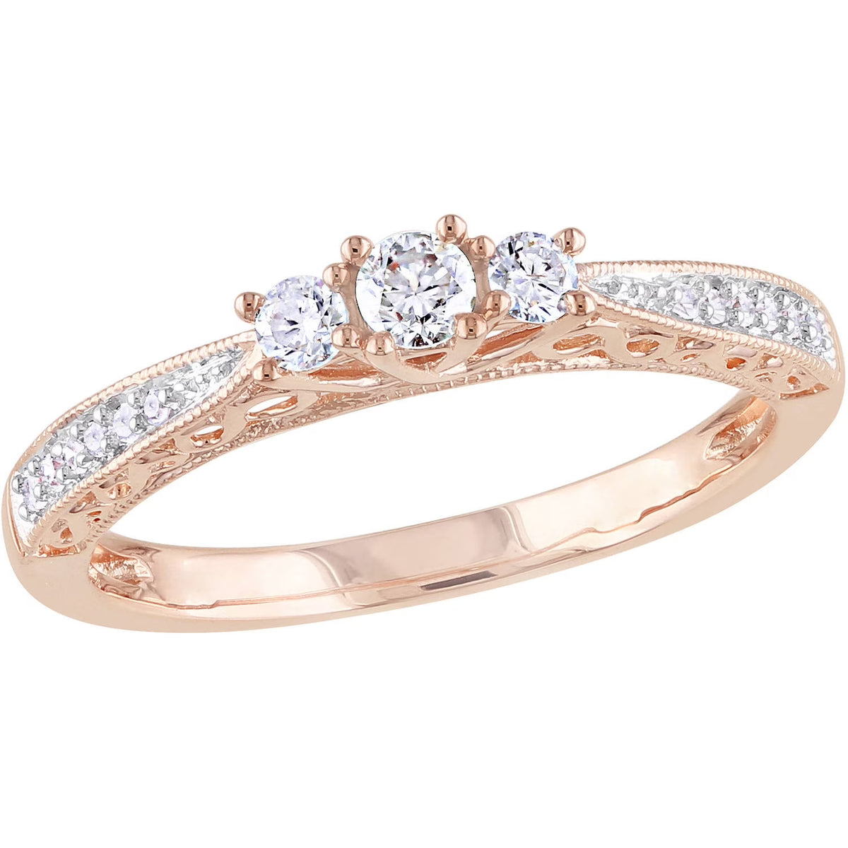 1/4 Carat T.W. Diamond 10kt Rose Gold Three Stone Engagement Ring P2954