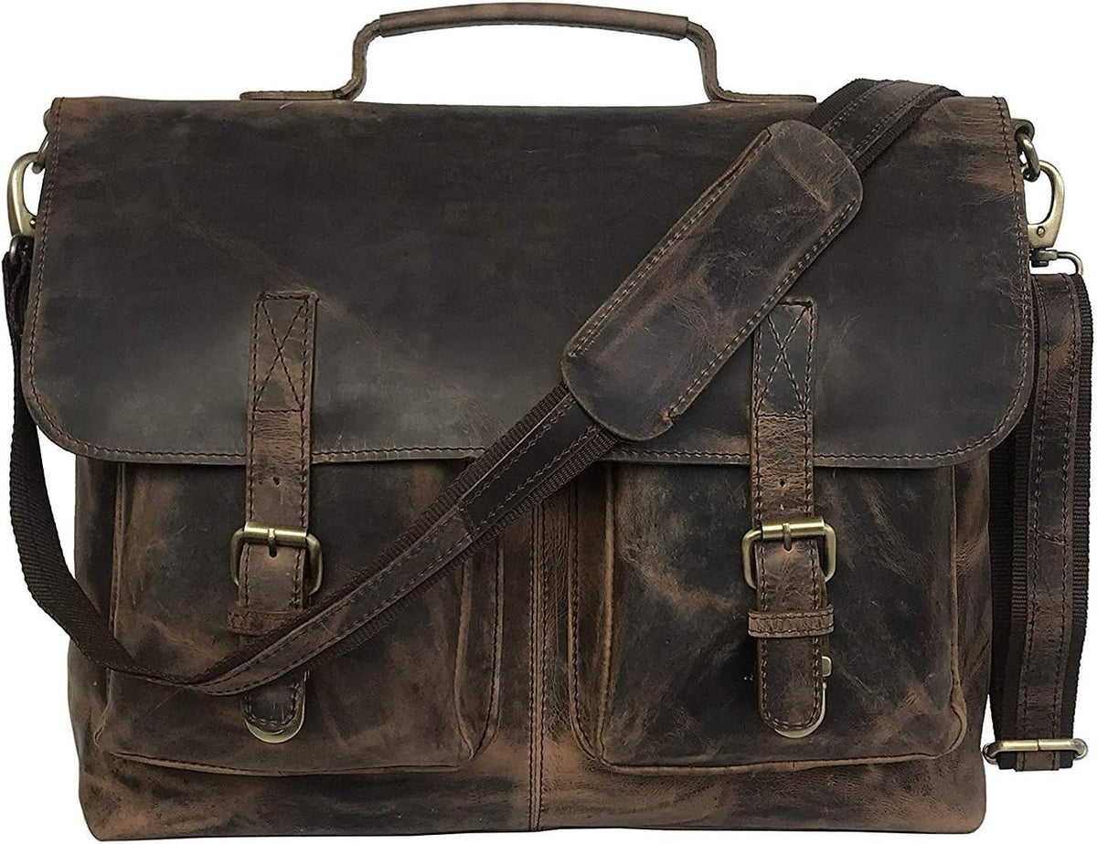 18 Inch Brown Leather Messenger Bag N11445