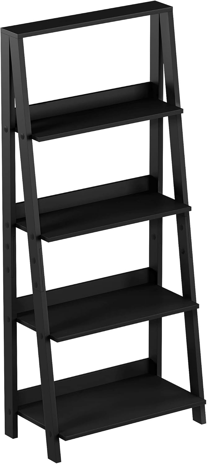 Black 4-Tier Wooden Ladder Bookshelf D2623