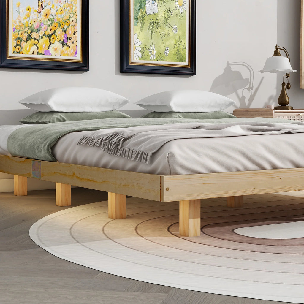 White Full Size Floating Bed Frame with LED Lights V5728