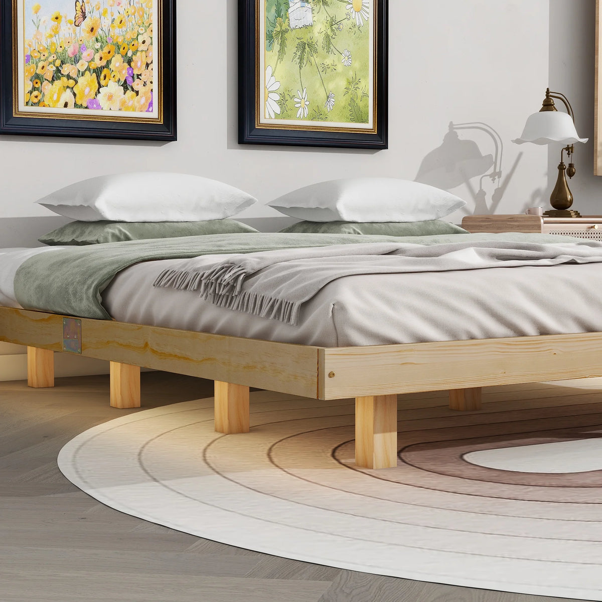 White Full Size Floating Bed Frame with LED Lights V5728
