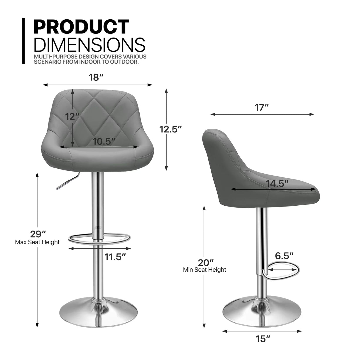 Set of 4 Grey Faux Leather Swivel Bar Stools E507249