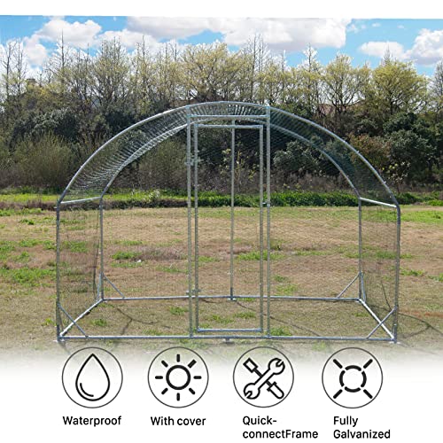 Large Metal Walk-in Galvanized Chicken Coop with Waterproof Cover A56993