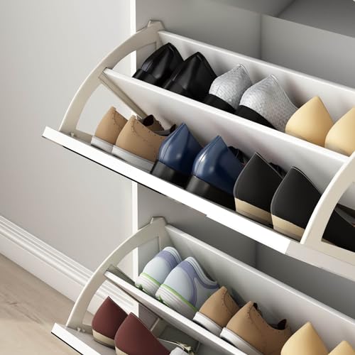 White Shoe Cabinet with 3 Flip Drawers & 2 Sliding Drawers M473
