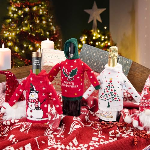 3Pcs Christmas Wine Bottle Covers Knitted Hoodie H299