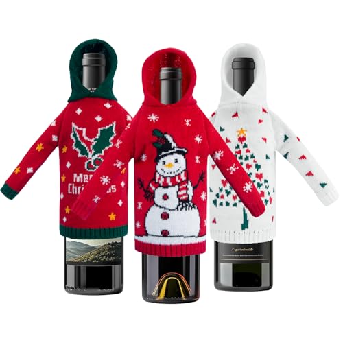 3Pcs Christmas Wine Bottle Covers Knitted Hoodie H299