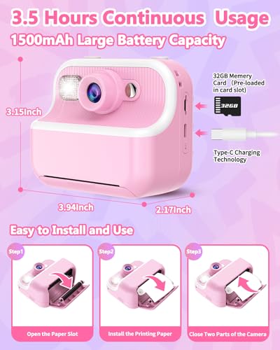 Instant Print Camera for Kids with 32GB SD Card Purple F838885