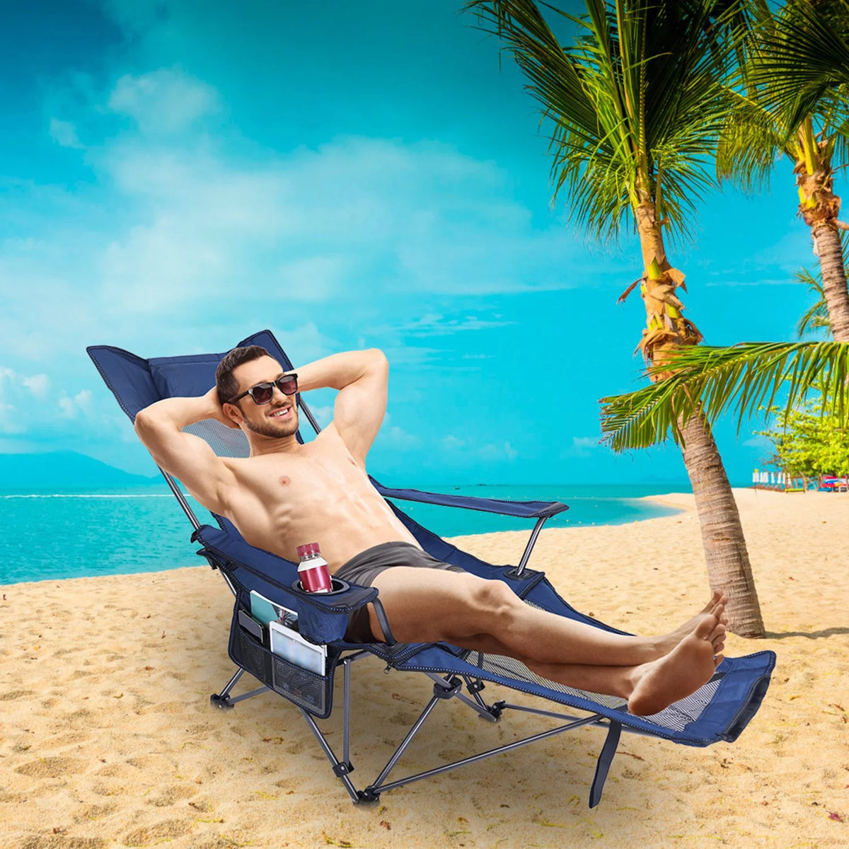 Heavy Duty Steel Reclining Camping Chair with Cup Holder X2846