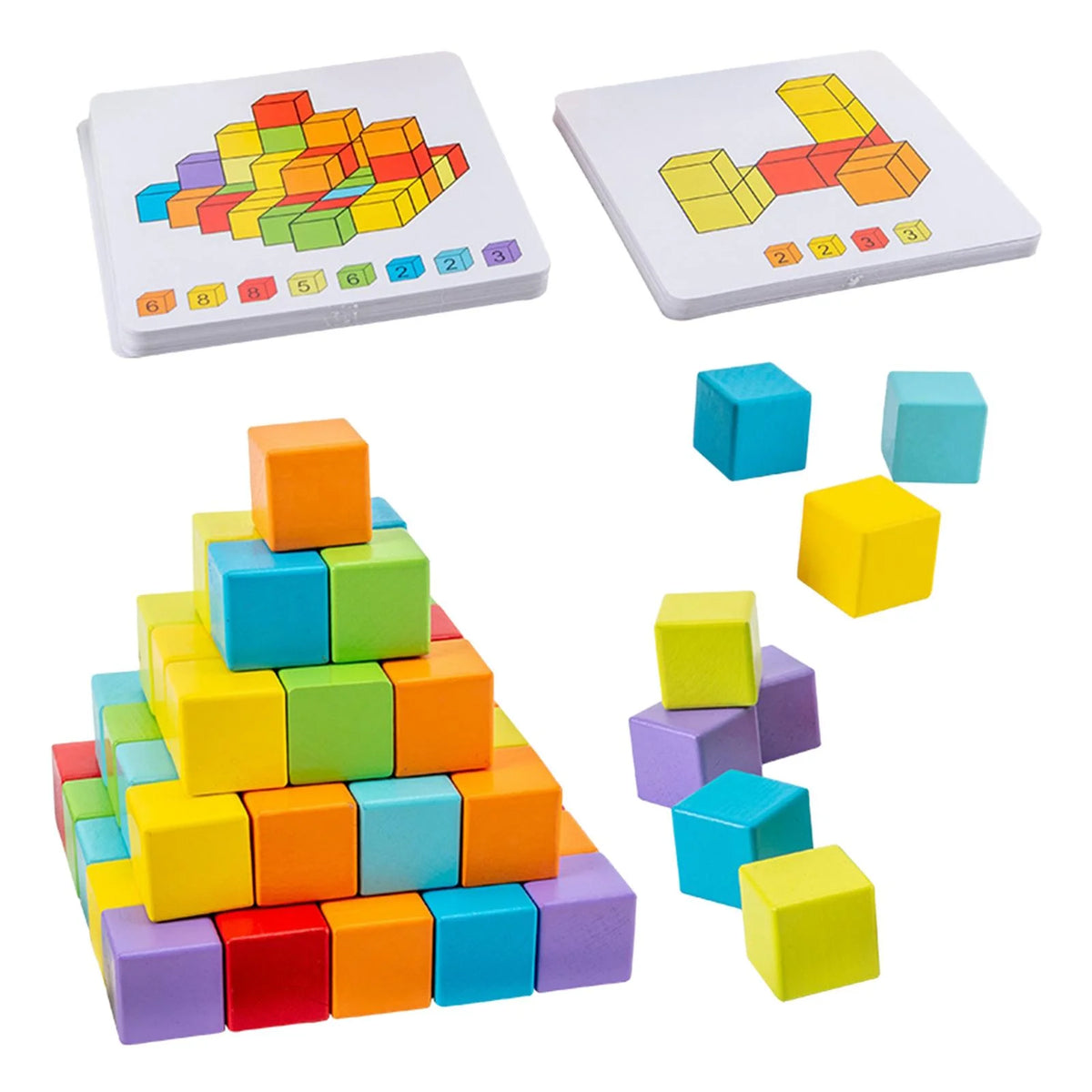 Wooden Building Blocks Stacking Game with Cards Sensory Toys E1343
