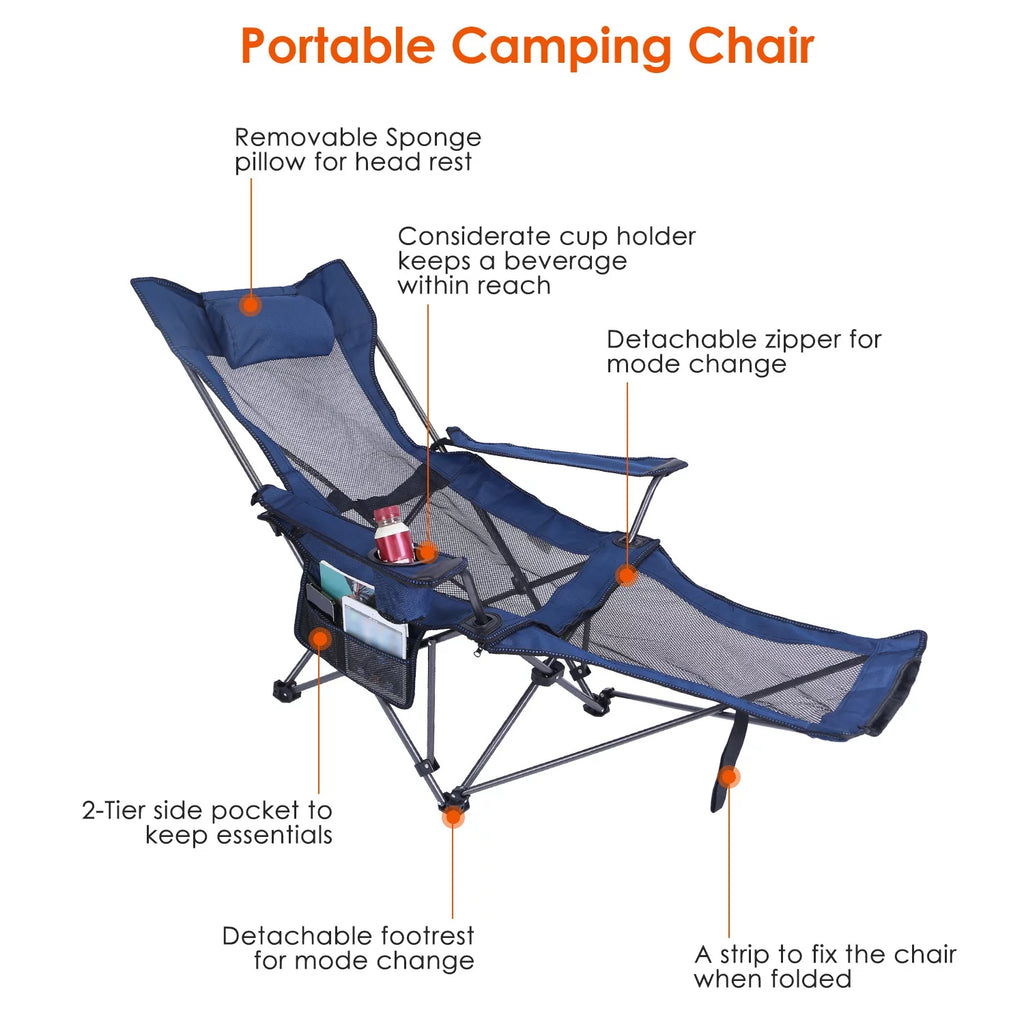 Heavy Duty Steel Reclining Camping Chair with Cup Holder X2846