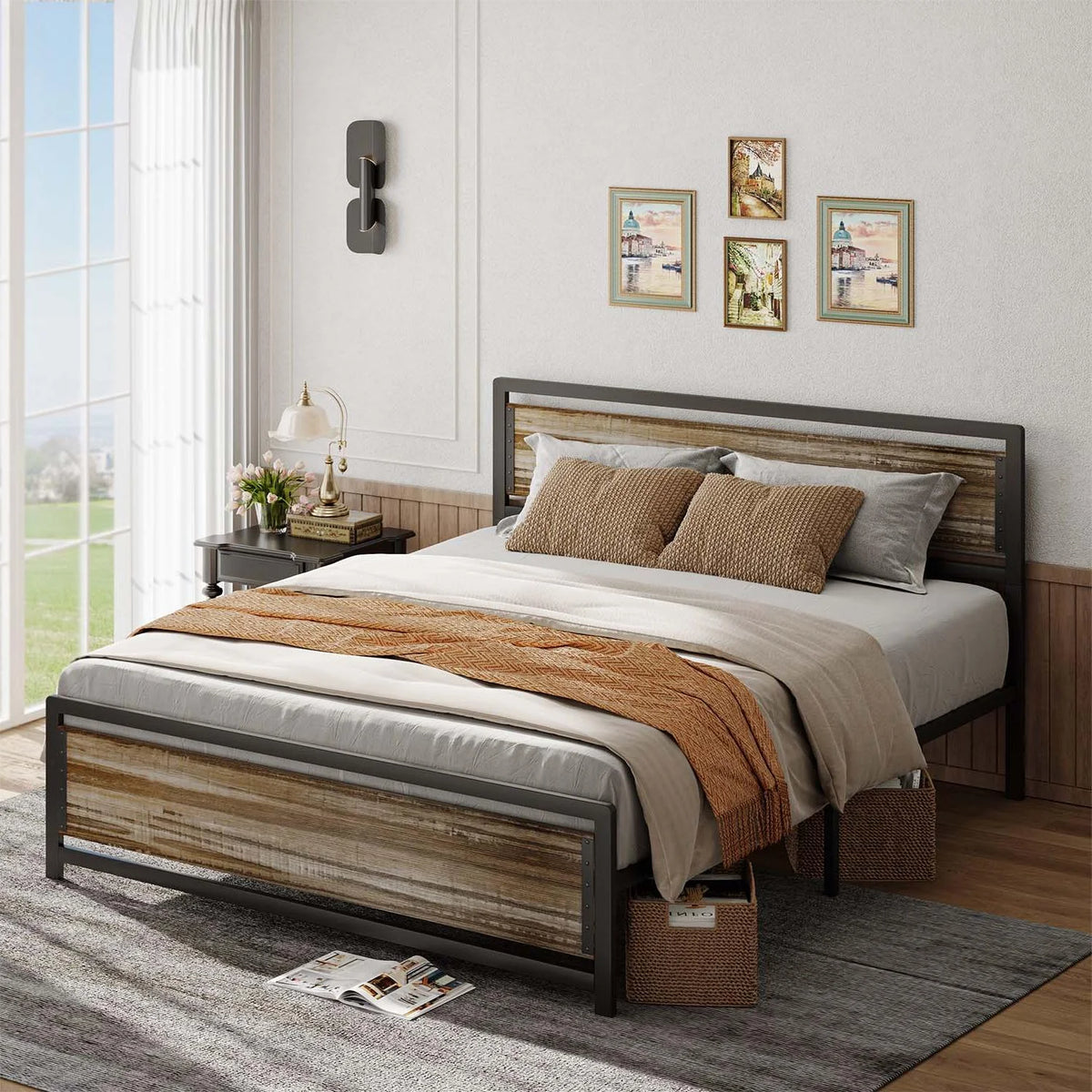 Full Size Bed Frame with Headboard, Under-Bed Storage, Gray S54047