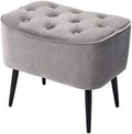 Tufted Curve Tan Velvet Ottoman Foot Stool with Steel Legs V7158