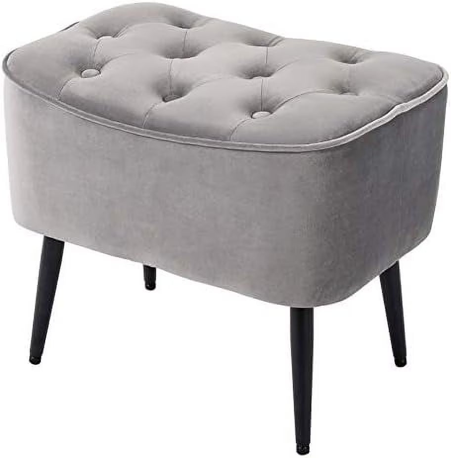 Tufted Curve Tan Velvet Ottoman Foot Stool with Steel Legs V7158