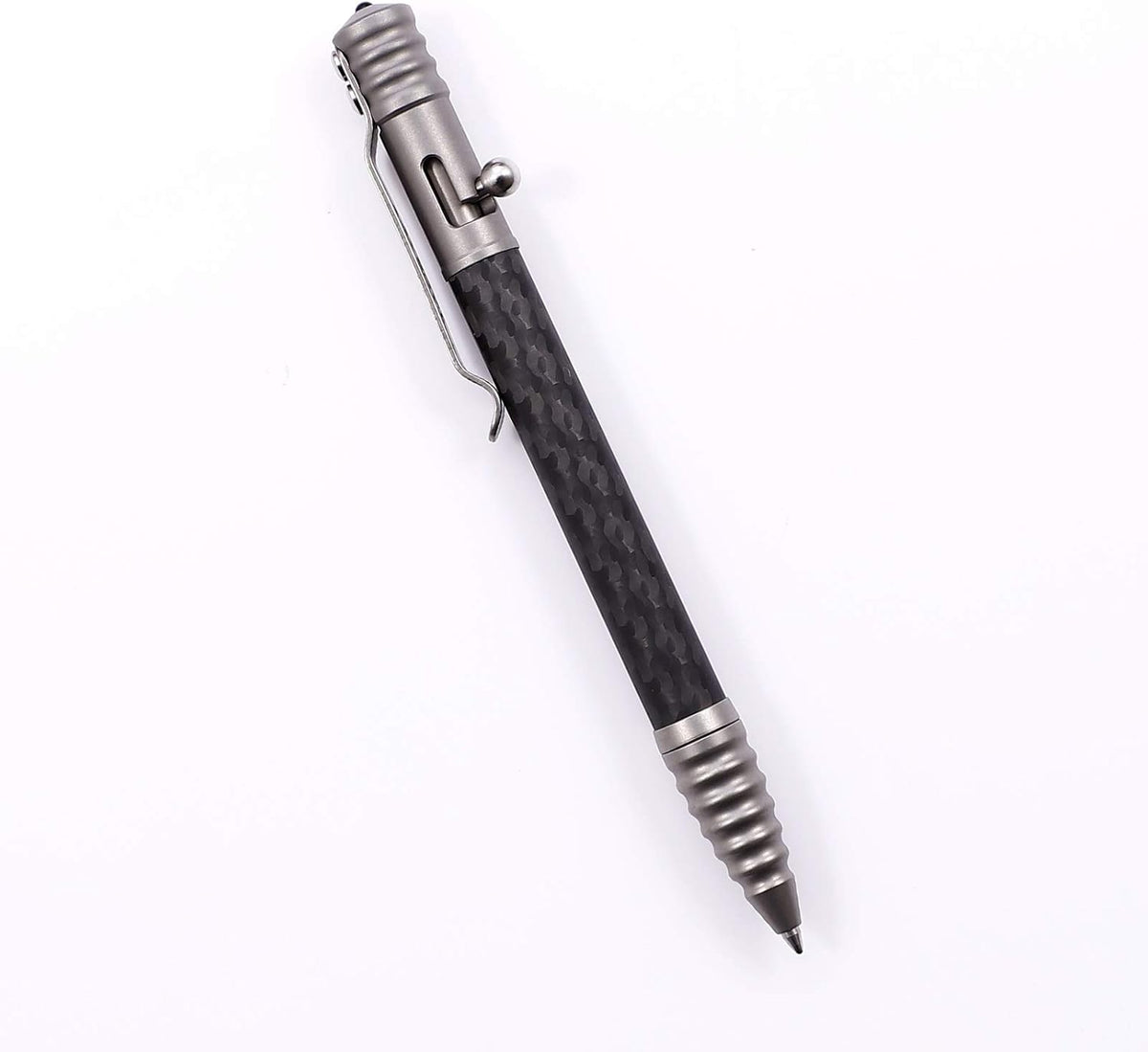 Titanium Tactical Pen with Glass Breaker Tool, Bolt Action Pen in Carbon Fiber barrel N448052