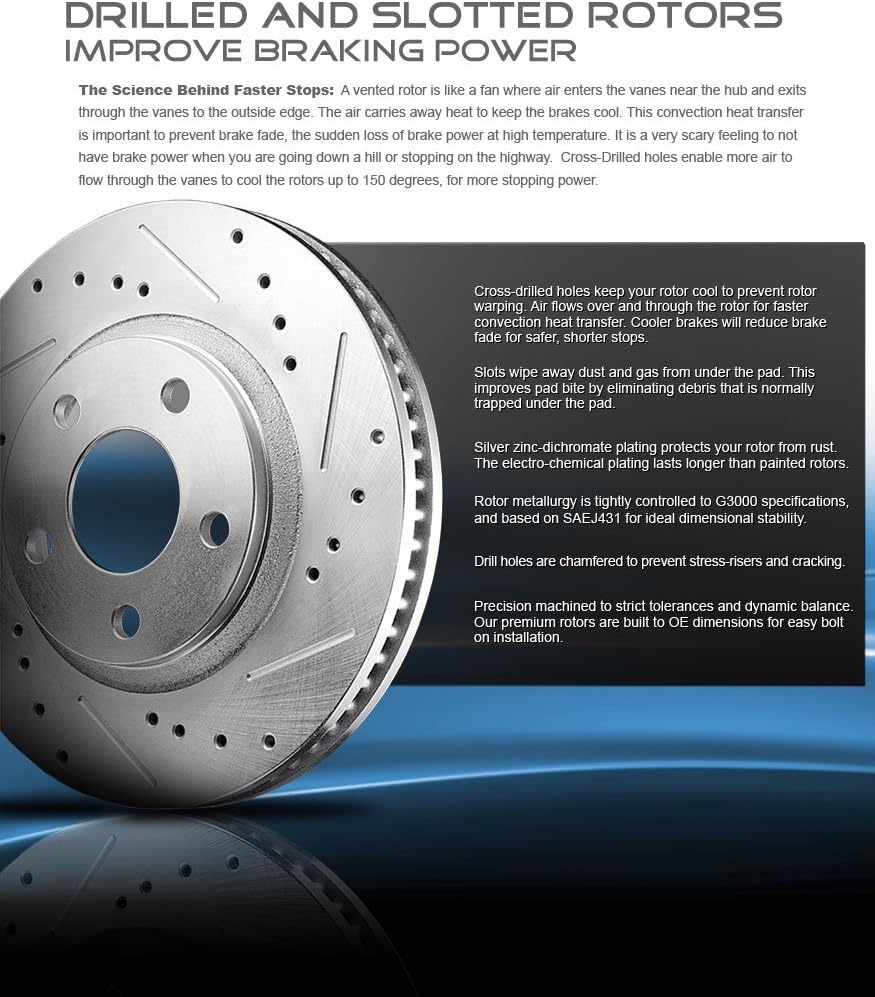 259mm 5 Lug 2 Rotors Ceramic Brake Pads and Clips B415