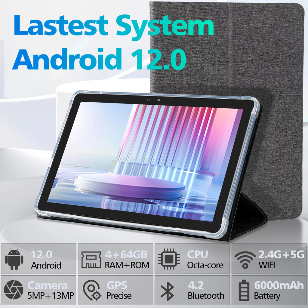 Android 12 Tablet 10.4 Inch with Case, 4GB RAM, 64GB Storage, Octa-Core, 6000mAh, Gray K558828