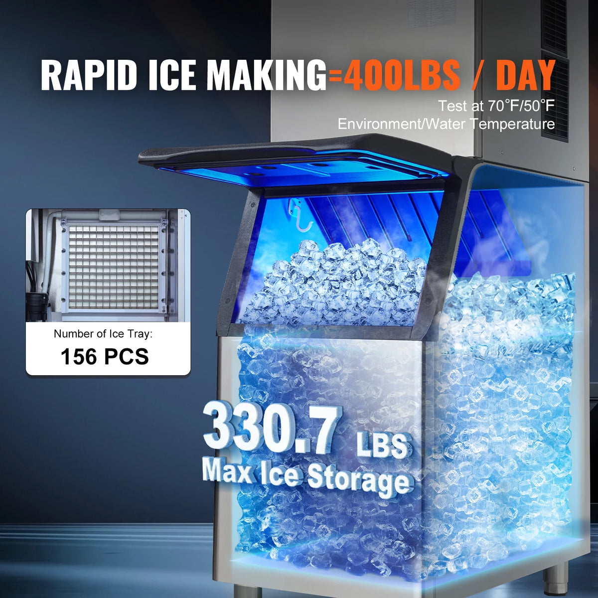 Commercial Ice Maker with 400LBS/24H and Storage Bin B986
