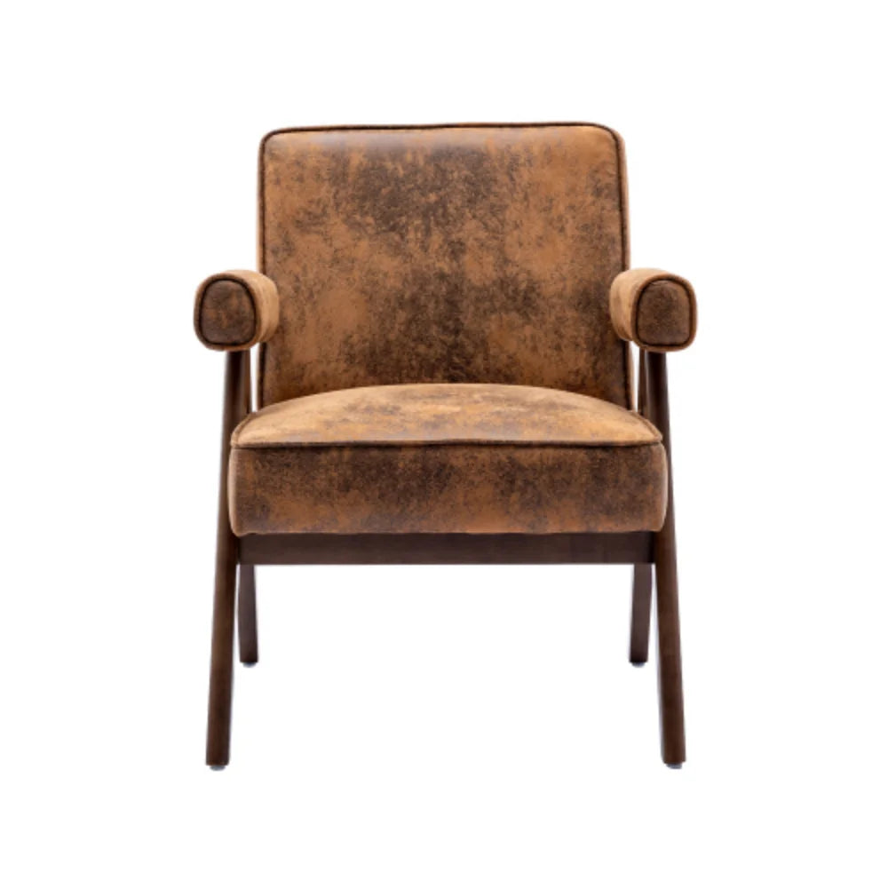Mid-Century Modern Accent Chair with Solid Wood Armrest and Feet A53527