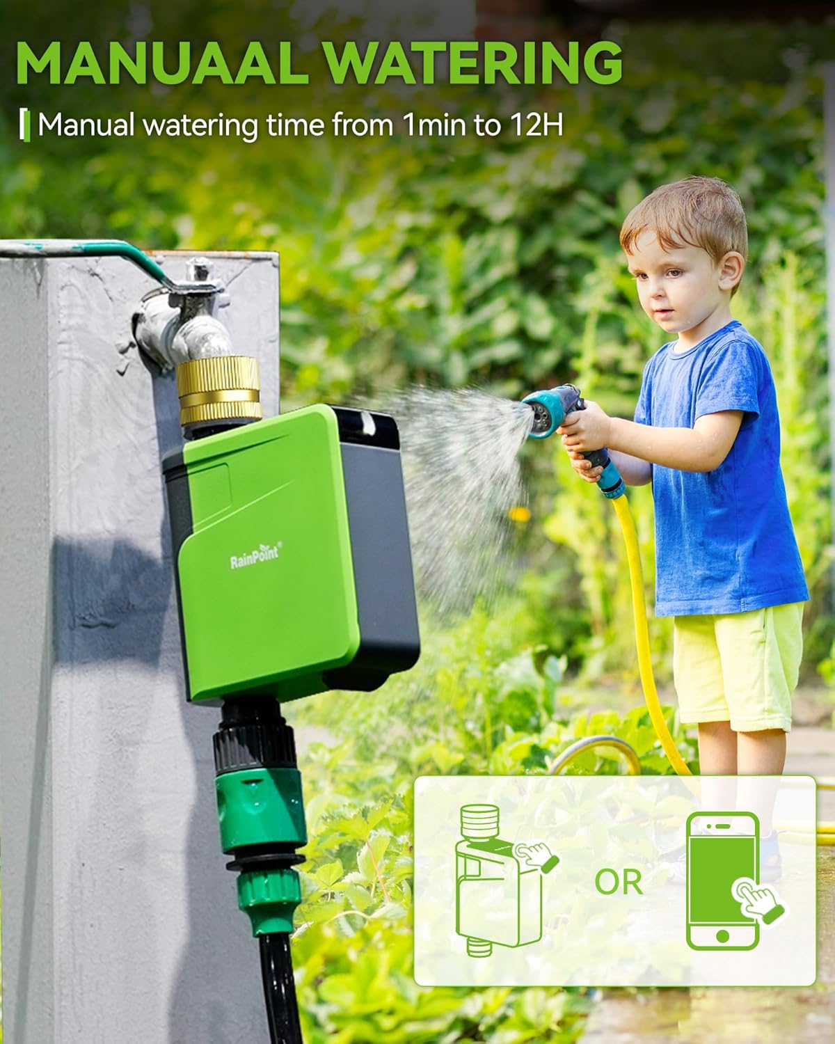 Smart Water Timer with Brass Inlet, Bluetooth Sprinkler Timer 2 Outlet X8336