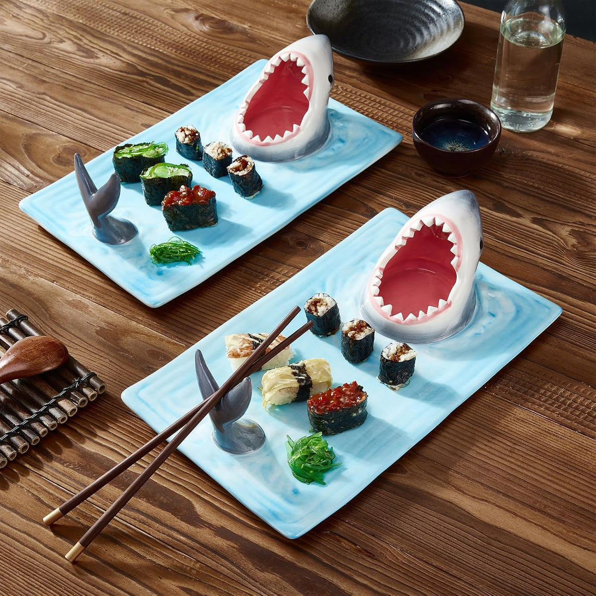 Ceramic Sushi Plate Serving Platter with Soy Sauce Bowl and Chopstick Holder H177526