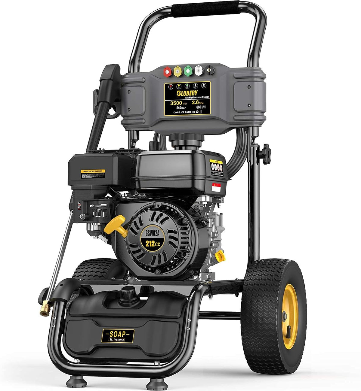 3500PSI Gas Pressure Washer 2.6GPM 212CC Power Washer with 50FT Hose and 5 Adjustable Nozzles A16658