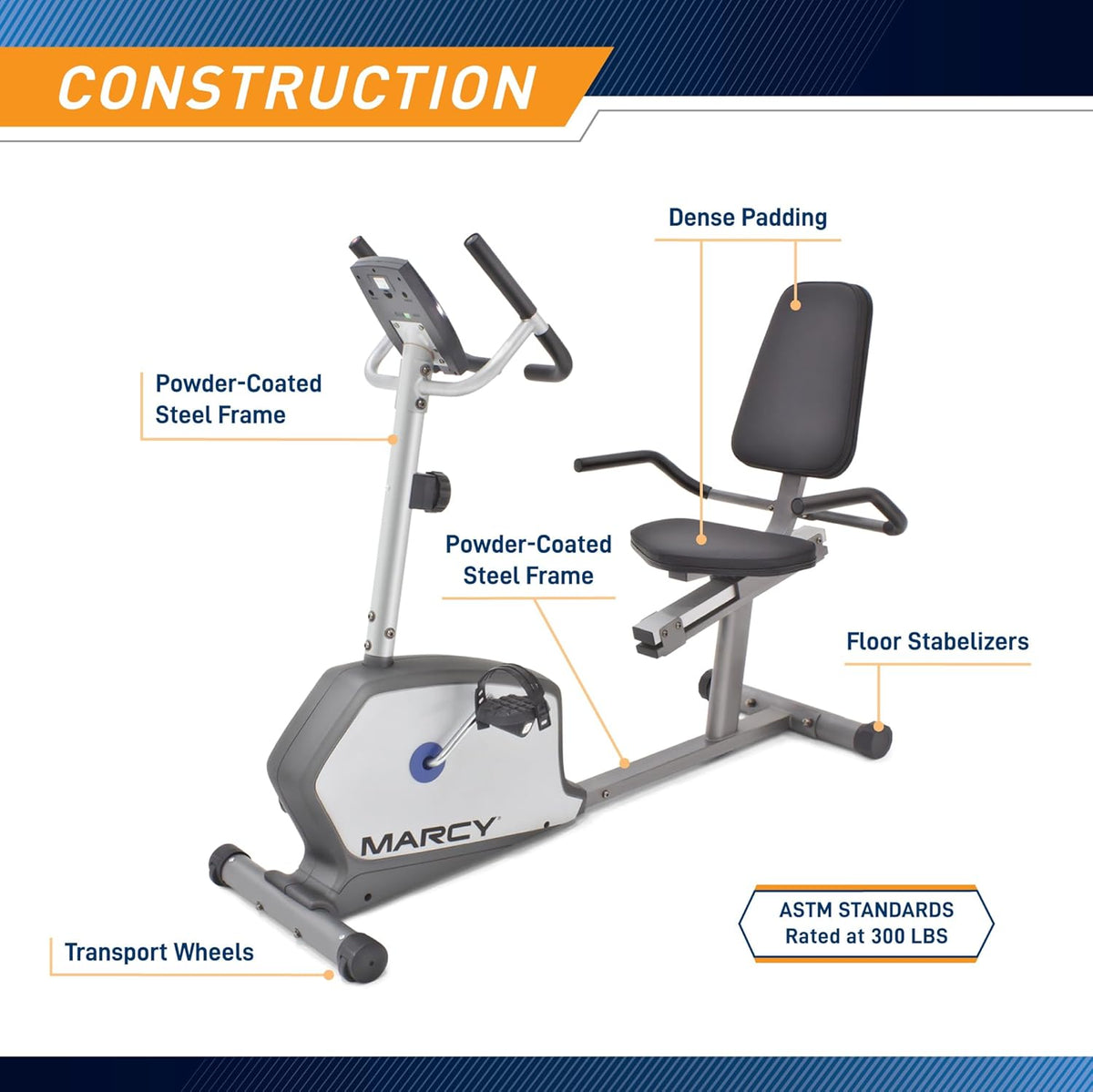 Recumbent Exercise Bike with Adjustable Seat and 8 Resistance Levels, 300 Pound Capacity Q3289