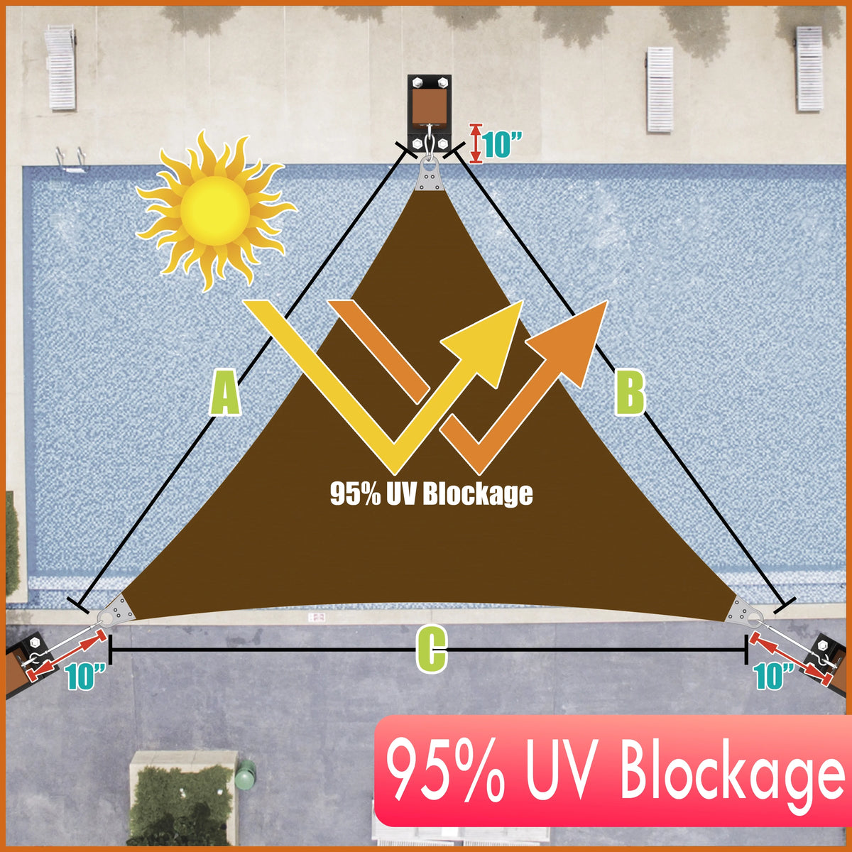 Brown Right Triangle Sun Shade Sail Canopy Awning C7904