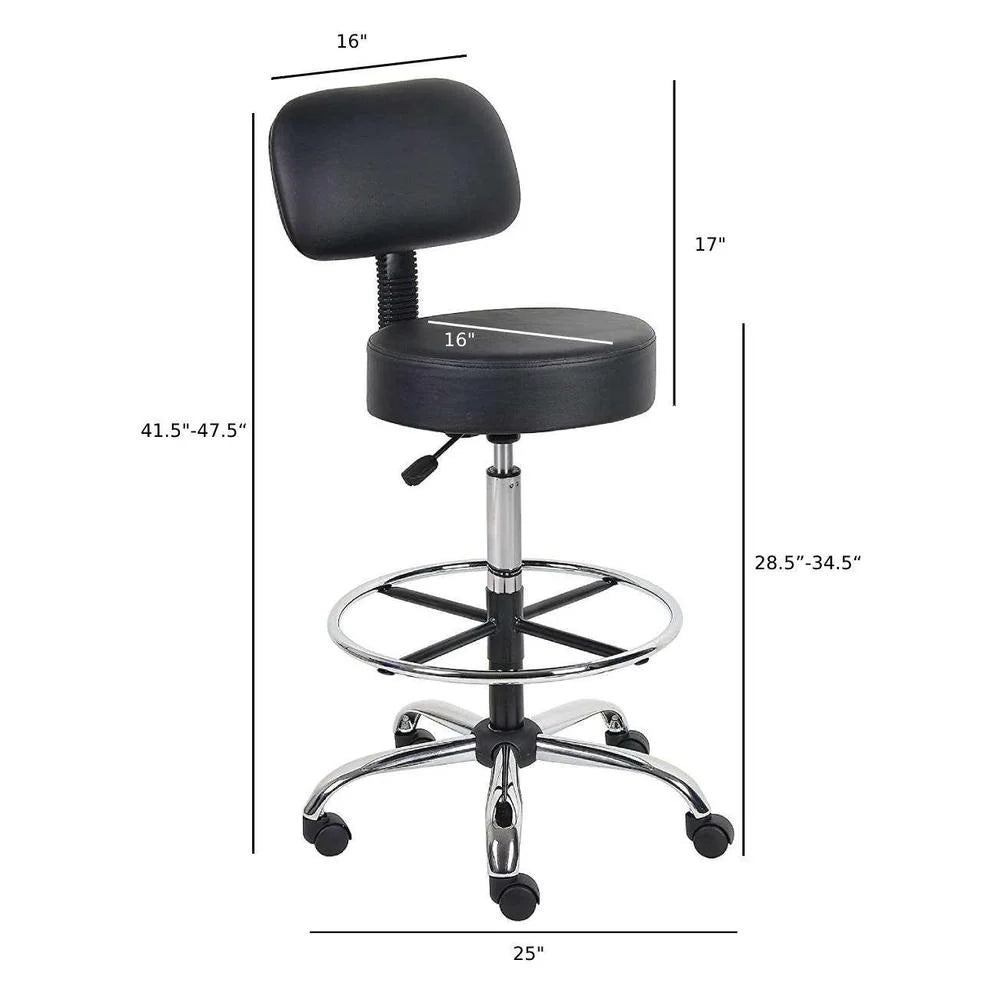 Black Caressoft Drafting Stool with Back Cushion & Foot Ring E322100