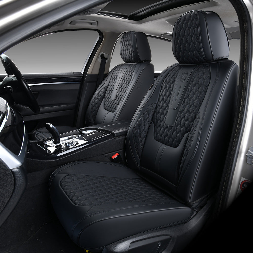 Black Leather Car Seat Covers Full Set 5 Seats S9643