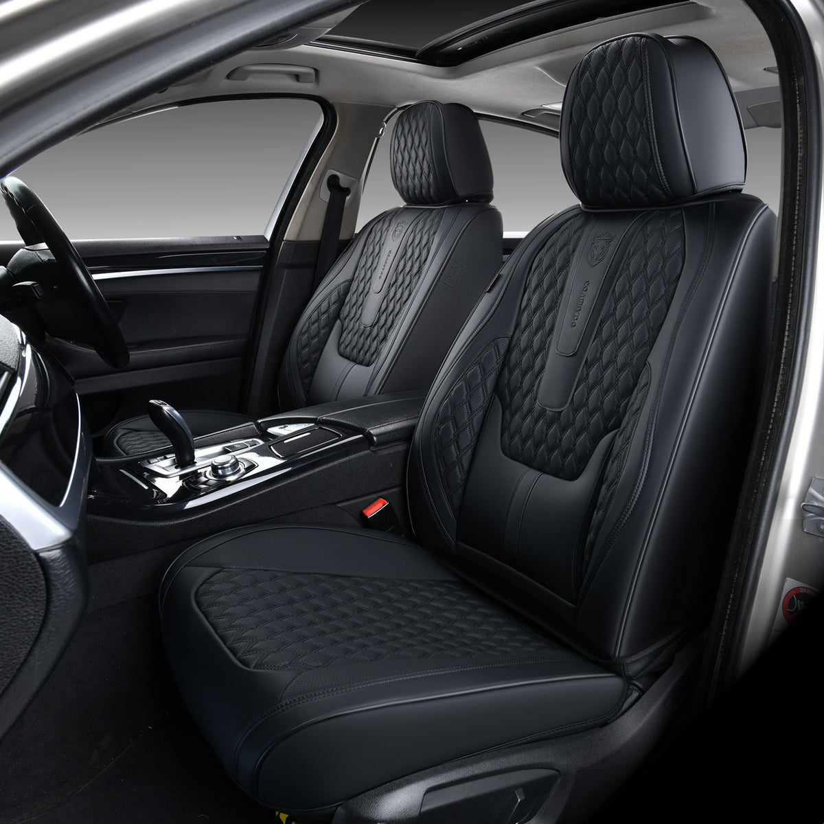 Black Leather Car Seat Covers Full Set 5 Seats S9643