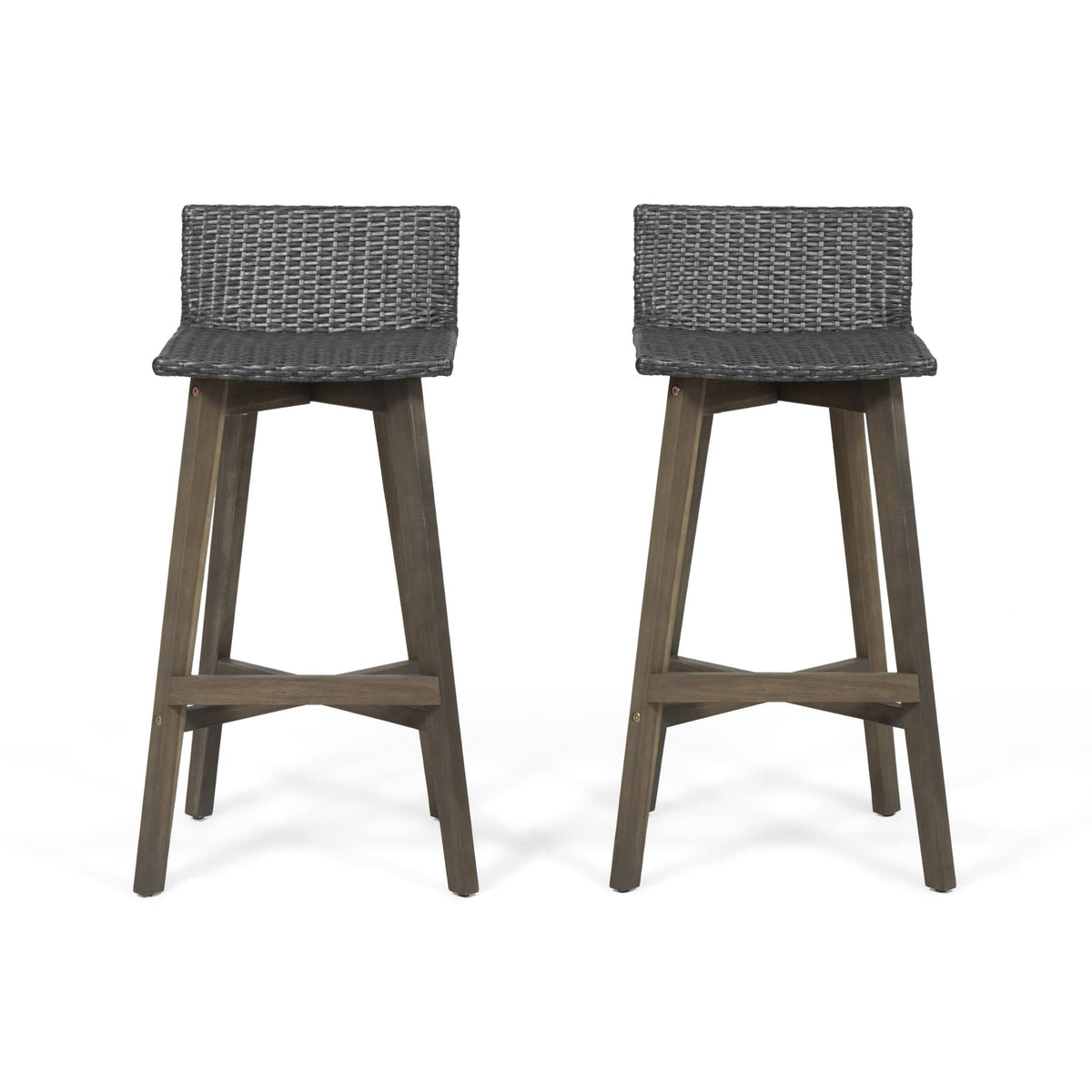Gray Acacia Wood and Wicker Barstools Set of 2 A8439