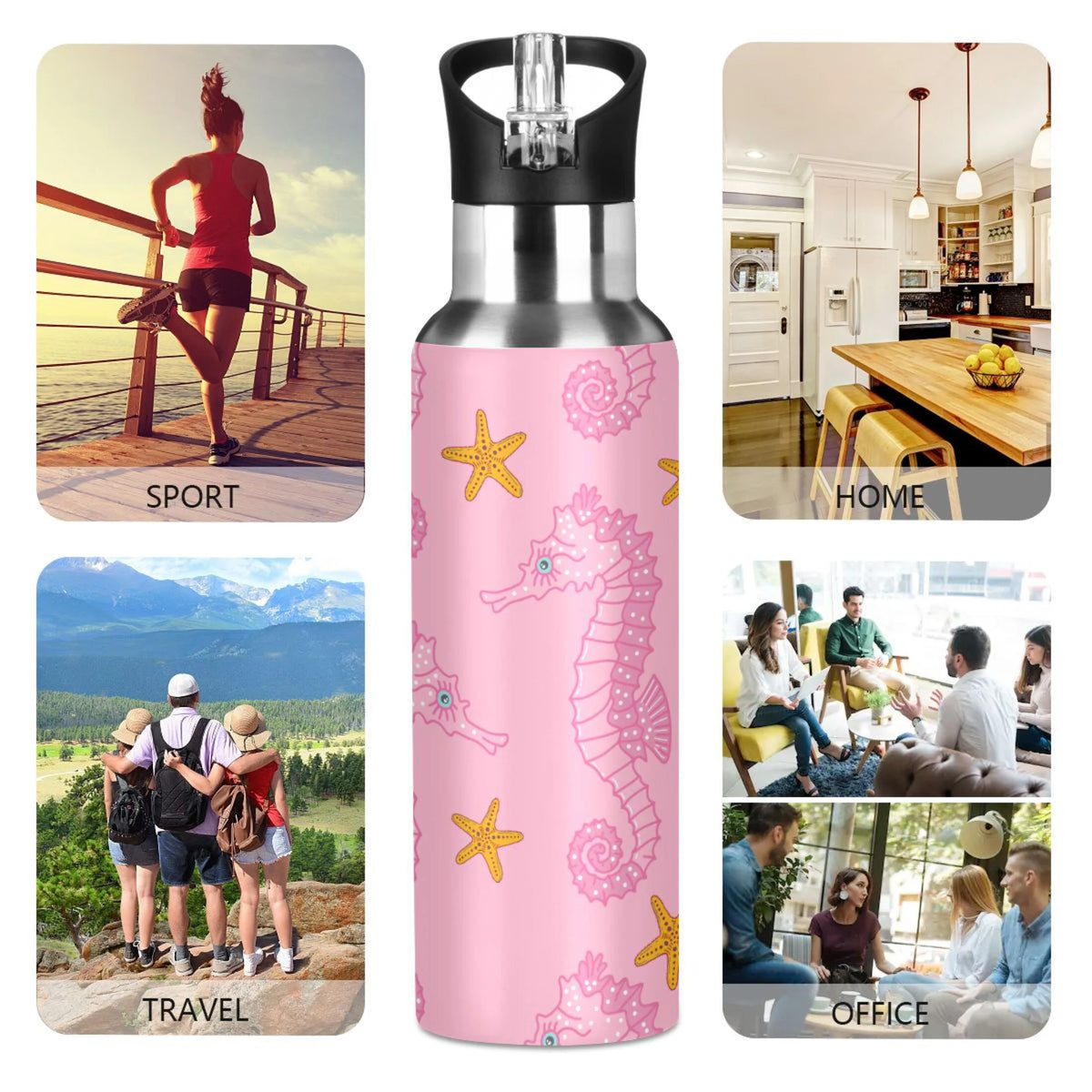 Pink Seahorse Starfish Stainless Steel Insulated Water Bottle C995875