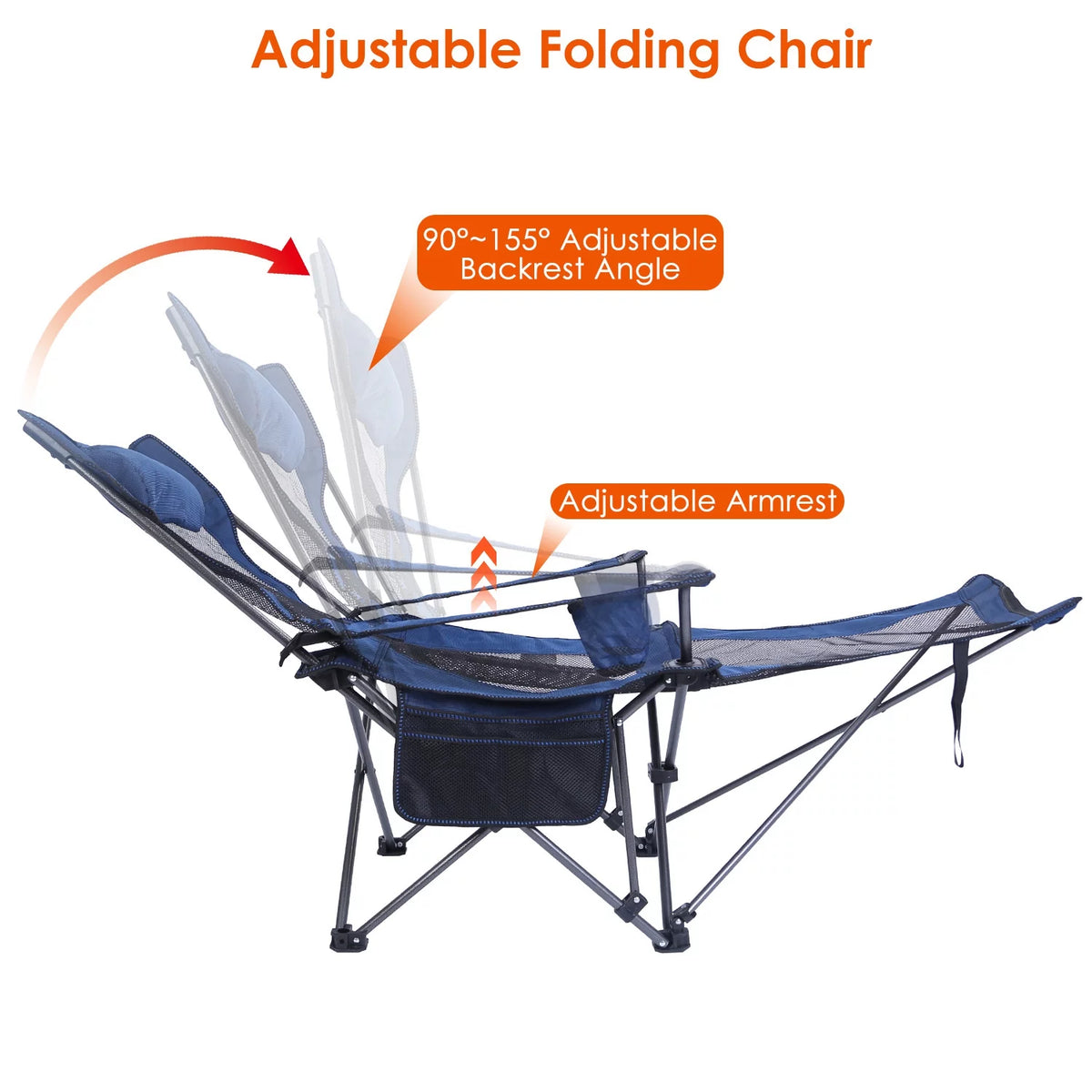 Heavy Duty Steel Reclining Camping Chair with Cup Holder X2846
