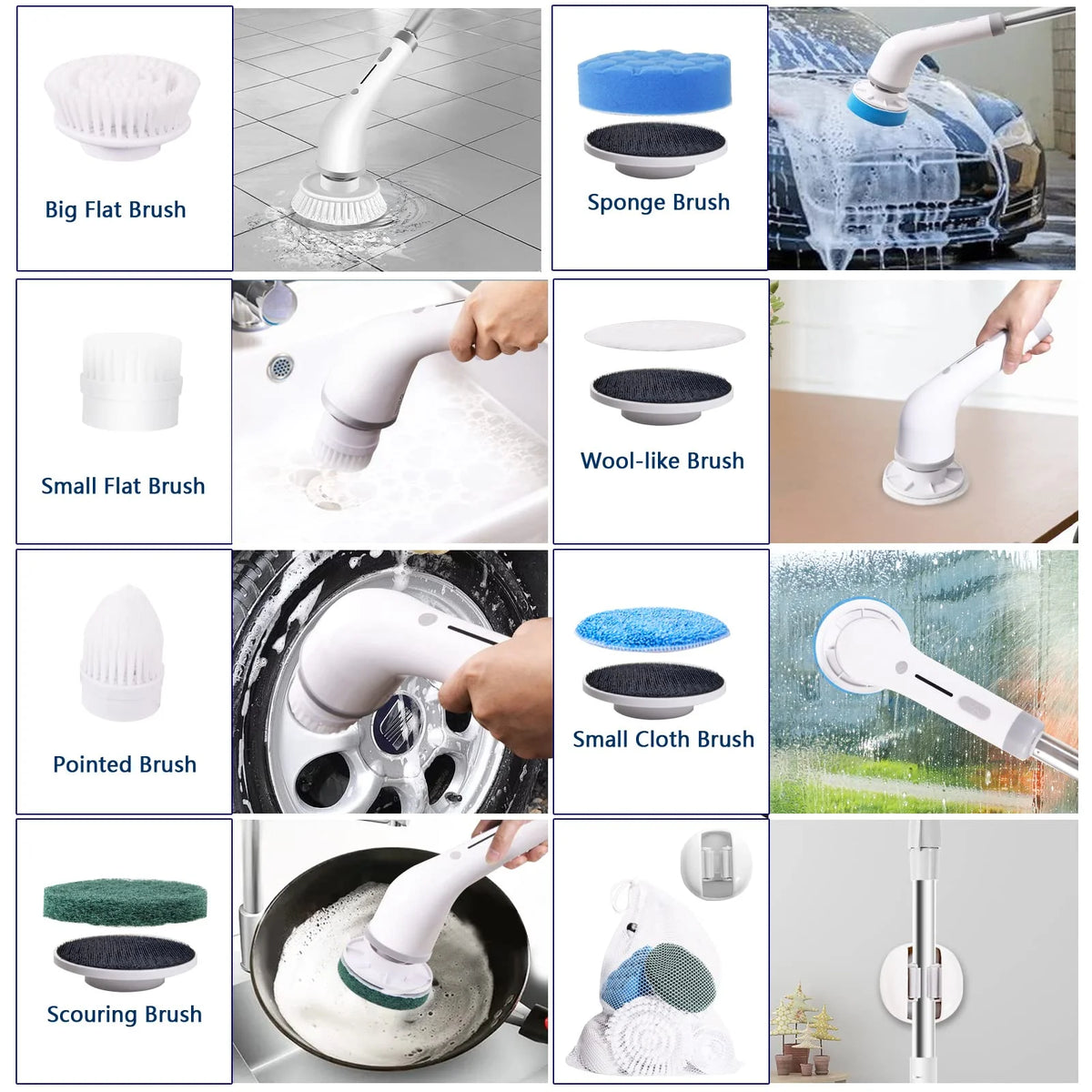 Cordless Electric Spin Scrubber with Long Handle 8 Replaceable Heads U434567