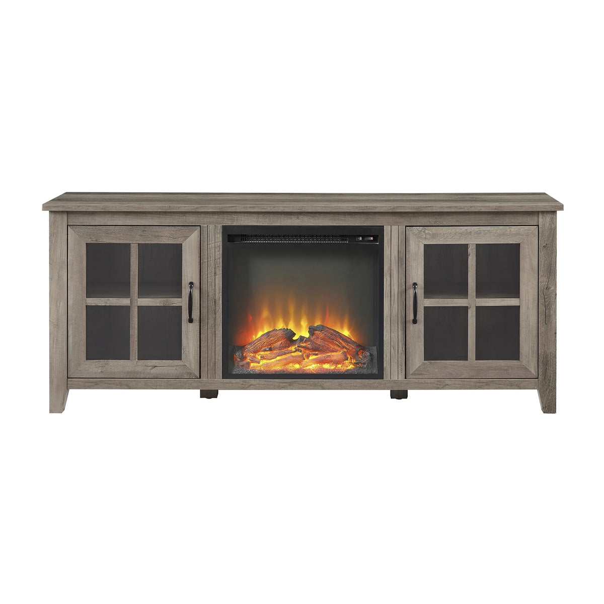 Grey Wash Glass-Door Fireplace TV Stand V82882
