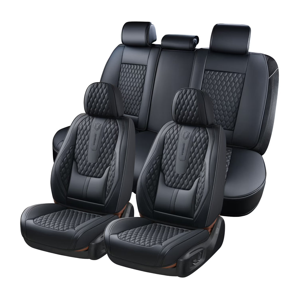 Black Leather Car Seat Covers Full Set 5 Seats S9643