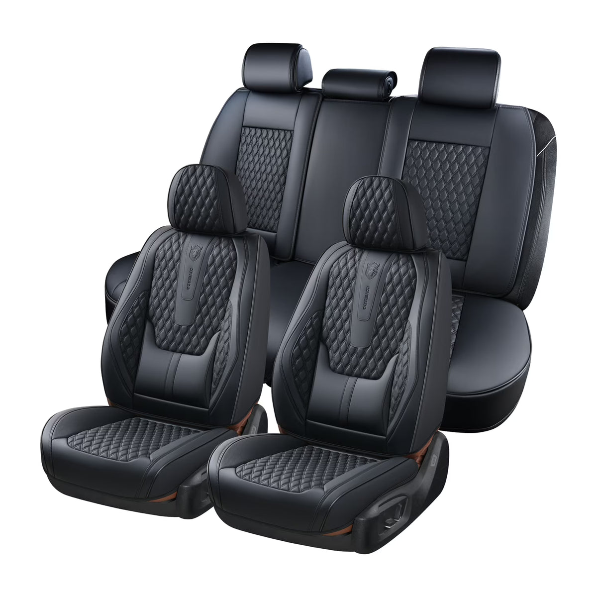 Black Leather Car Seat Covers Full Set 5 Seats S9643