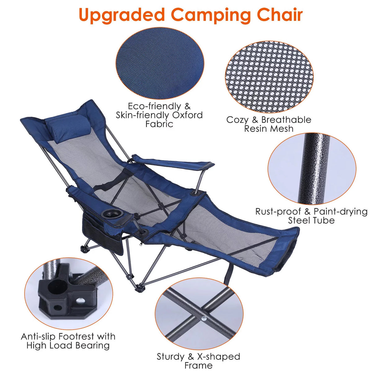 Heavy Duty Steel Reclining Camping Chair with Cup Holder X2846