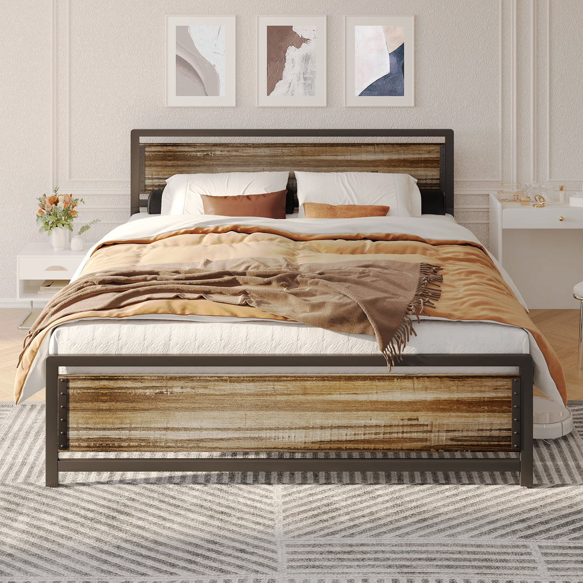 Full Size Bed Frame with Headboard, Under-Bed Storage, Gray S54047
