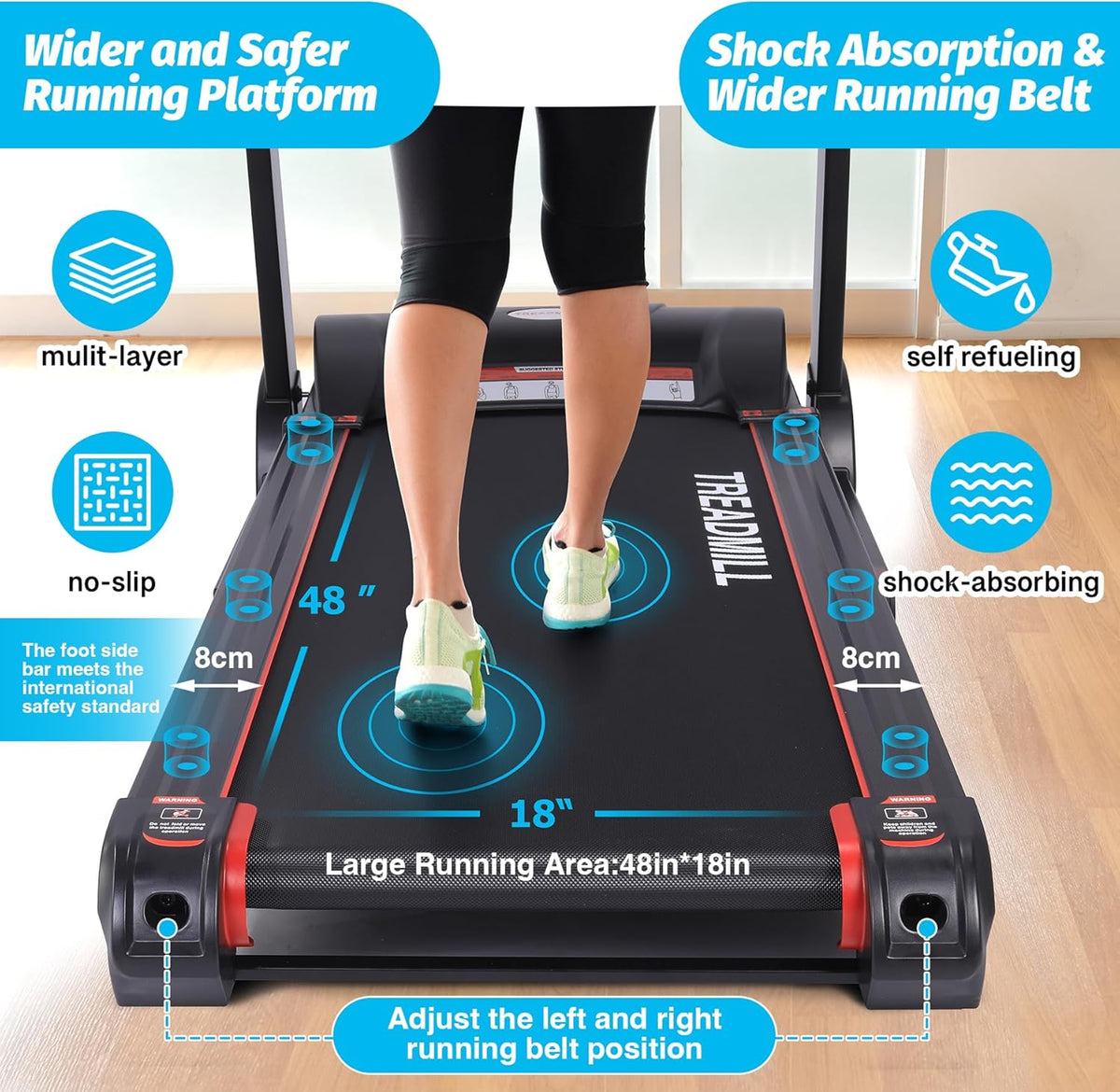 Folding Treadmill with Auto Incline, Heart Sensor, 3.5 HP, 8.7 MPH, 48in*18in Running Area P450