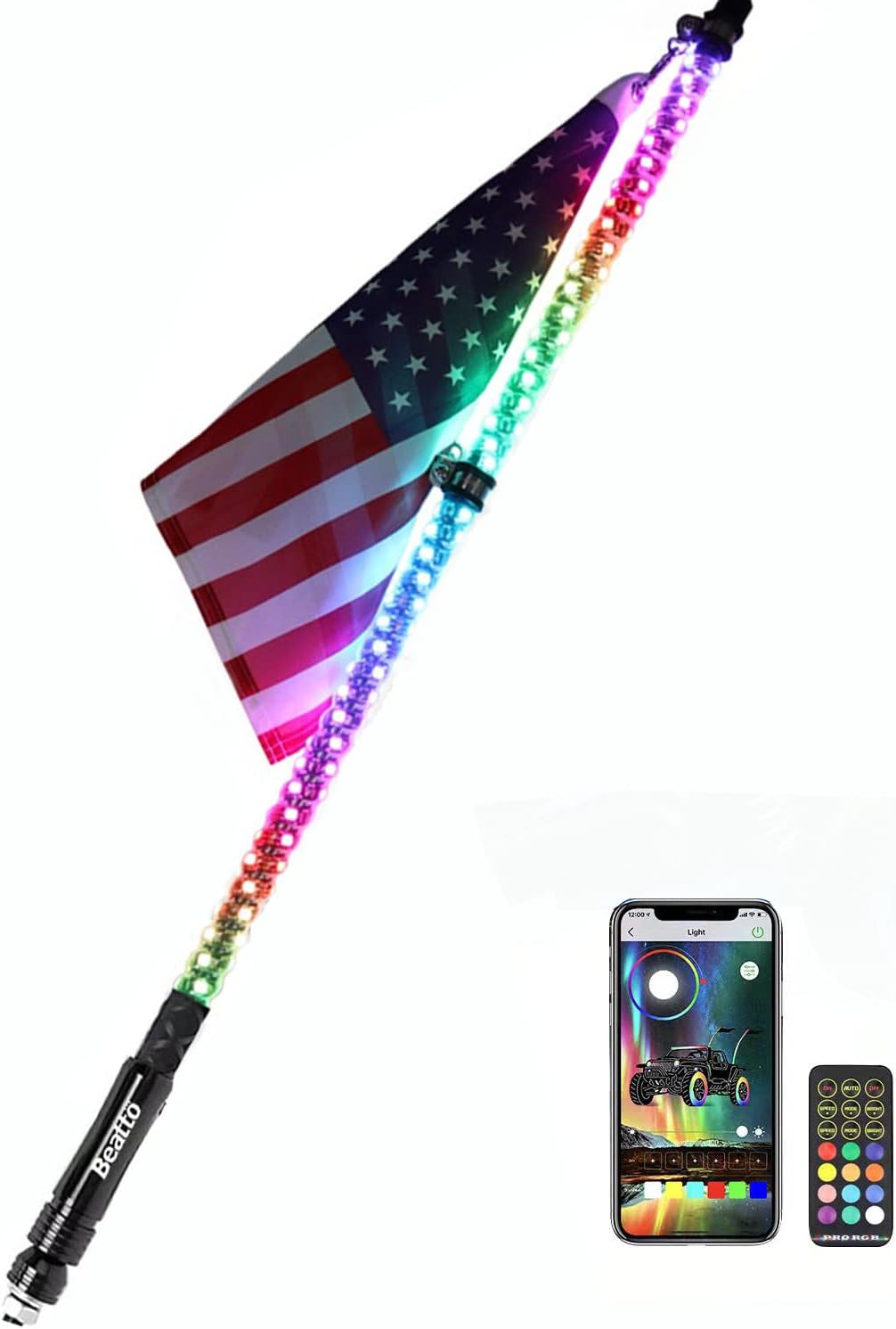 2 Pack LED Whips Light with Remote and App Control A64111