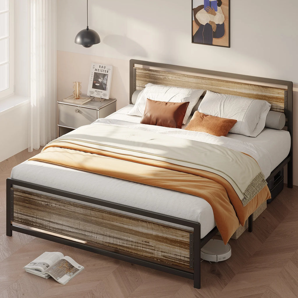 Full Size Bed Frame with Headboard, Under-Bed Storage, Gray S54047