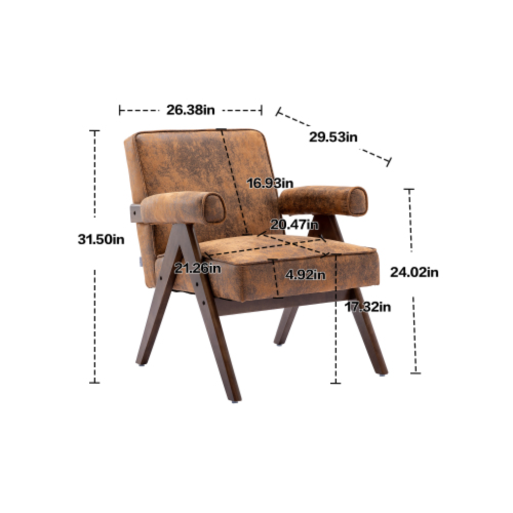 Mid-Century Modern Accent Chair with Solid Wood Armrest and Feet A53527
